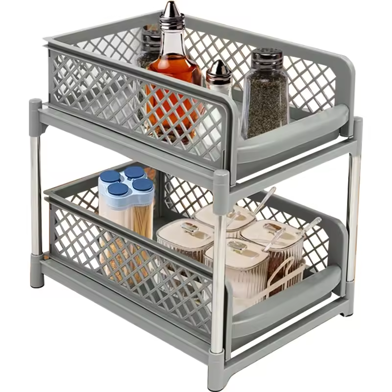 ORANGLES 2‑Tier Sliding Cabinet Basket Organizer – Mesh Drawer Storage Solution for Kitchen & Bathroom - high resolution display - exposing craftsmanship - Image 2 of 4 | built for everyone | 2‑Tier Sliding Cabinet Basket Organizer – Mesh Drawer Storage Solution for Kitchen & Bathroom for sale Georgia | Free Shipping ORANGLES