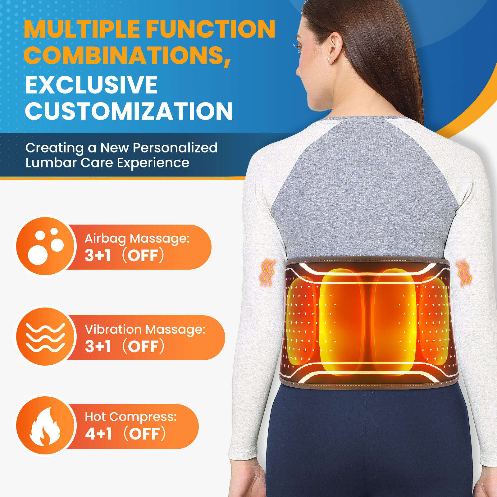 ORANGLES Back Massager Eveekon Heated Vibration Brace Lumbar Traction Waist Support - angled perspective - Image 4 of 5 | excellent for daily use | New York | Free Shipping ORANGLES