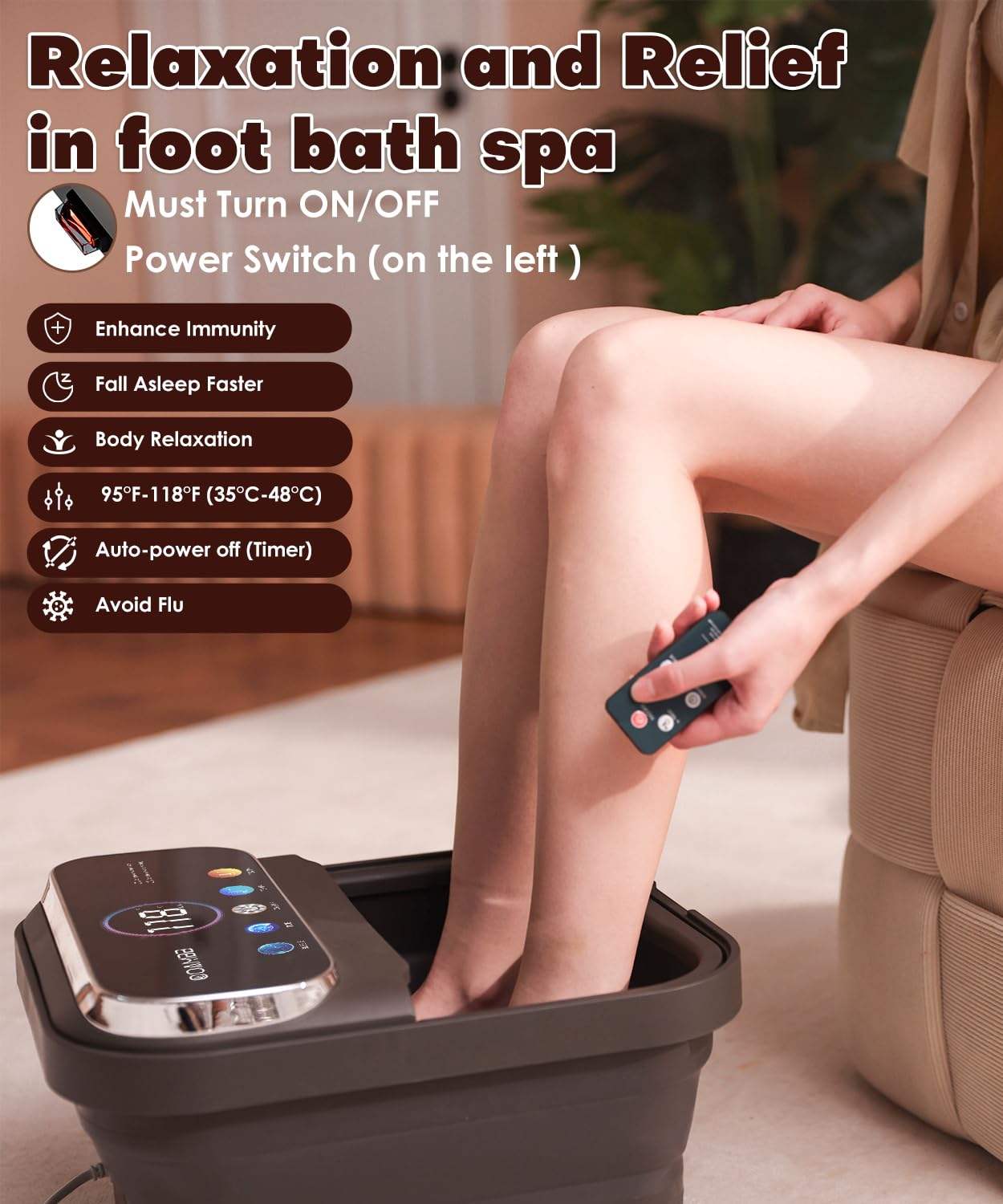 ORANGLES Foot Spa Massager Collapsible Bubble Heat Touch Screen with 6 Rollers for Relaxation - high resolution display - Image 2 of 5 | perfect for office | California | Free Shipping ORANGLES