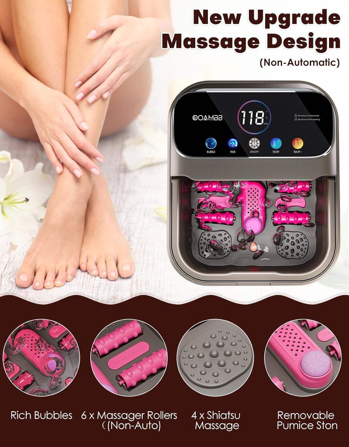 ORANGLES Foot Spa Massager Collapsible Bubble Heat Touch Screen with 6 Rollers for Relaxation - detailed closeup view - Image 3 of 5 | great for travel | Texas | Free Shipping ORANGLES