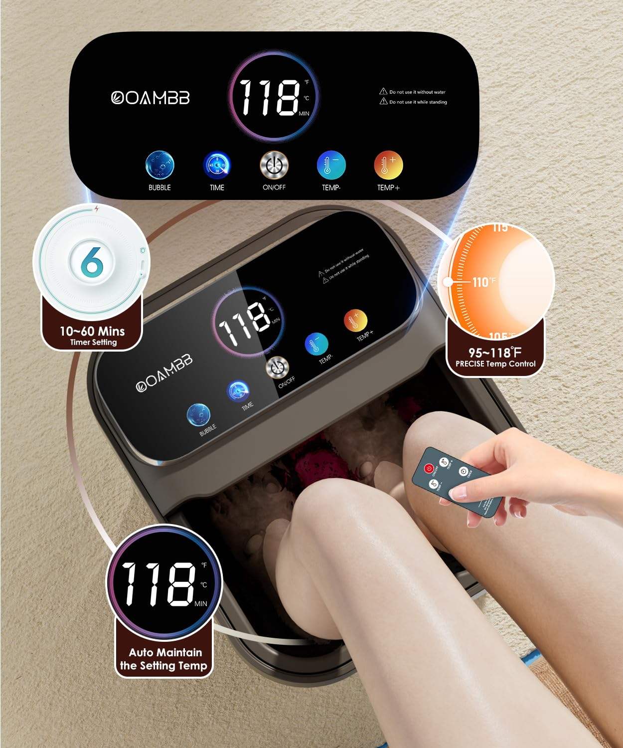 ORANGLES Foot Spa Massager Collapsible Bubble Heat Touch Screen with 6 Rollers for Relaxation - angled perspective - Image 4 of 5 | excellent for daily use | New York | Free Shipping ORANGLES