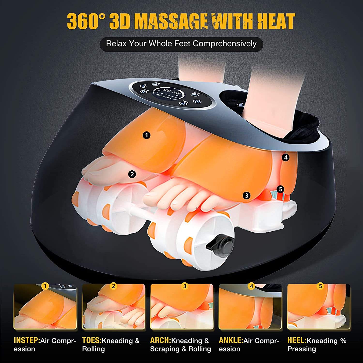 ORANGLES Shiatsu Foot Massager Air Compression with Adjustable Modes for Pain Relief and Circulation - high resolution display - Image 2 of 6 | perfect for office | California | Free Shipping ORANGLES