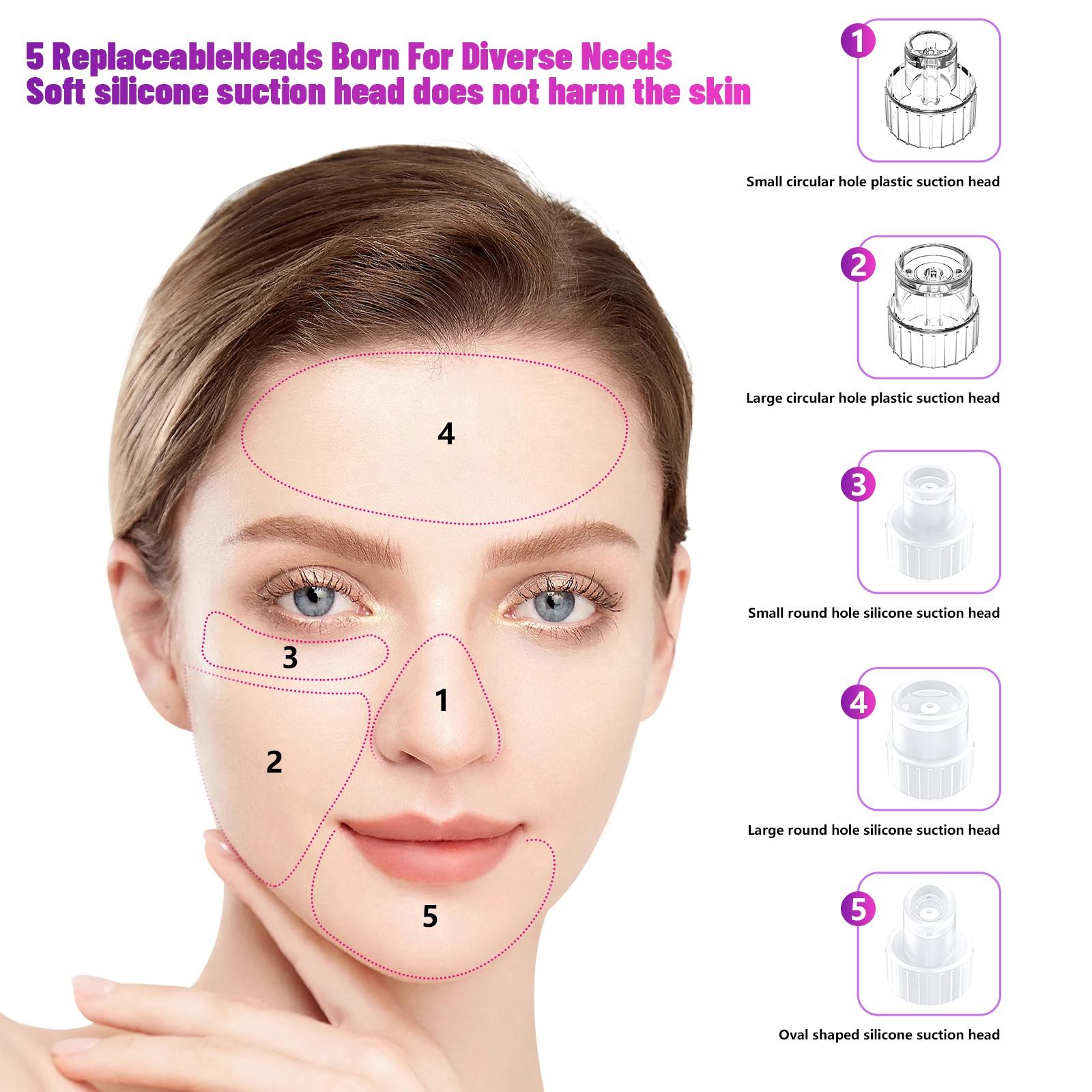 ORANGLES Micro Bubble Facial Cleaner – Electric Pore Vacuum Blackhead Remover - full product showcase - displaying specifications - Image 5 of 5 | adapts to any space | Micro Bubble Facial Cleaner – Electric Pore Vacuum Blackhead Remover deal New Jersey | Free Shipping ORANGLES