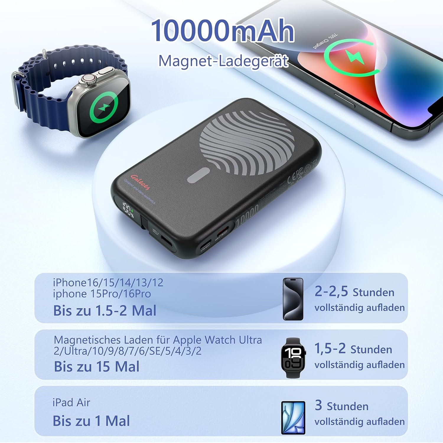 ORANGLES 2‑in‑1 Wireless Power Bank – 10000mAh Portable Charger - angled perspective - presenting advantages - Image 4 of 6 | fits any environment | Purchase 2‑in‑1 Wireless Power Bank – 10000mAh Portable Charger Michigan | Free Shipping ORANGLES