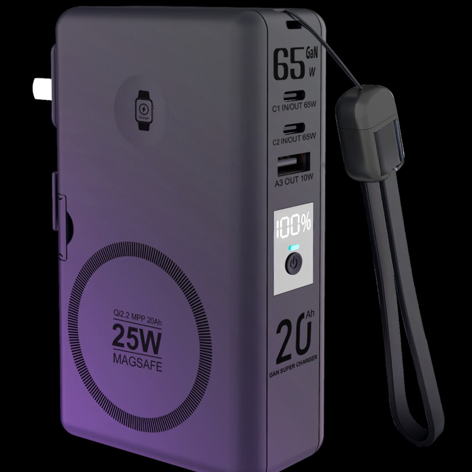 ORANGLES 65W 6‑in‑1 Laptop Power Bank – 20000mAh Magnetic Wireless Charger with AC Plug - detailed closeup view - illustrating benefits - Image 3 of 5 | created for all | Shop 65W 6‑in‑1 Laptop Power Bank – 20000mAh Magnetic Wireless Charger with AC Plug North Carolina | Free Shipping ORANGLES