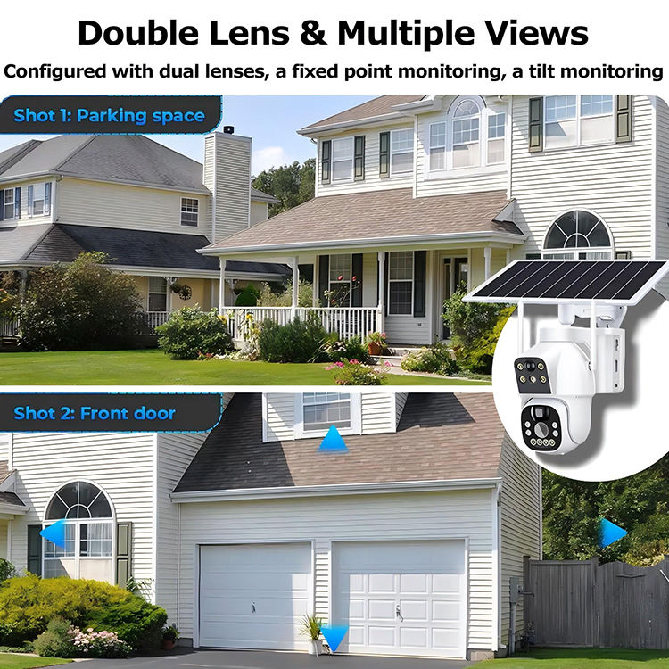 ORANGLES Dual Lens Solar PTZ WiFi Security Camera – Outdoor Motion Detection with Memory Card Storage - angled perspective - presenting advantages - Image 4 of 5 | fits any environment | Purchase Dual Lens Solar PTZ WiFi Security Camera – Outdoor Motion Detection with Memory Card Storage Michigan | Free Shipping ORANGLES