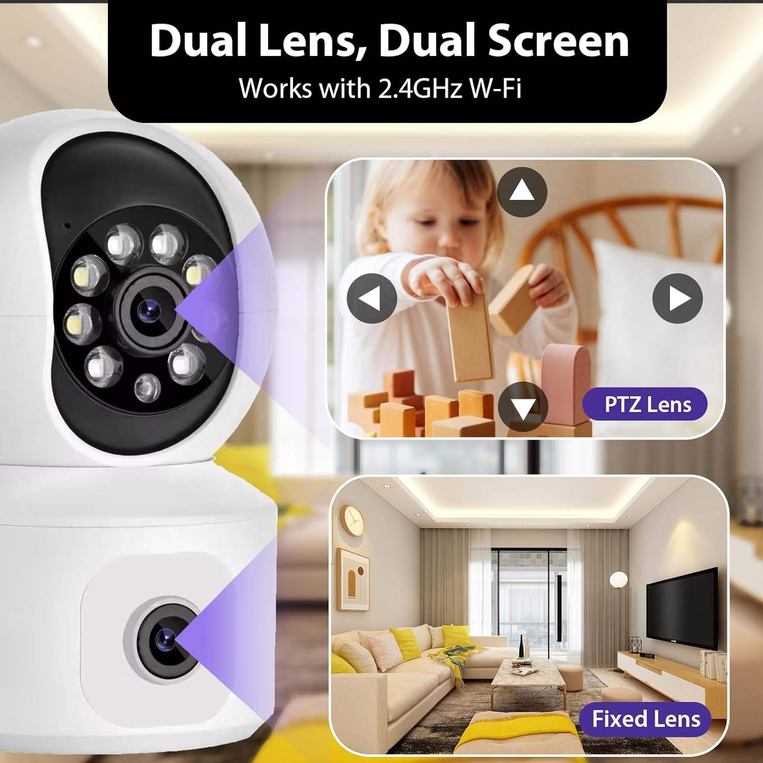 ORANGLES Indoor Camera with Audio 4MP Dual Lens WiFi PTZ - detailed closeup view - Image 3 of 6 | great for travel | Texas | Free Shipping ORANGLES