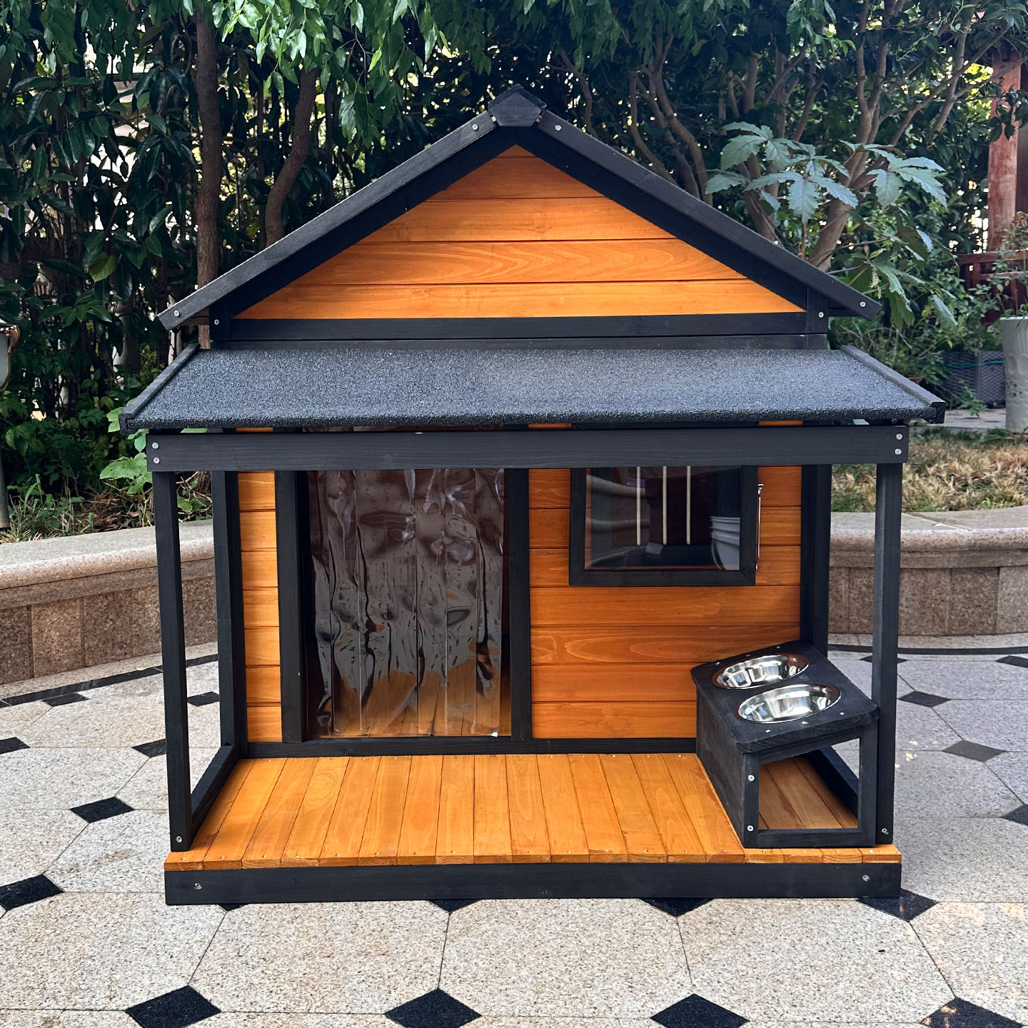 Luxury Wooden Outdoor Dog Kennel – Large Pet House with Waterproof Snowproof Roof