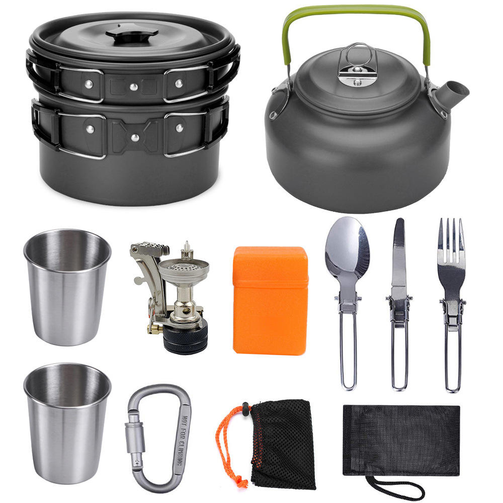 Camping Cookware Set | 10‑Piece Lightweight Folding Outdoor Aluminum Kitchen Gear