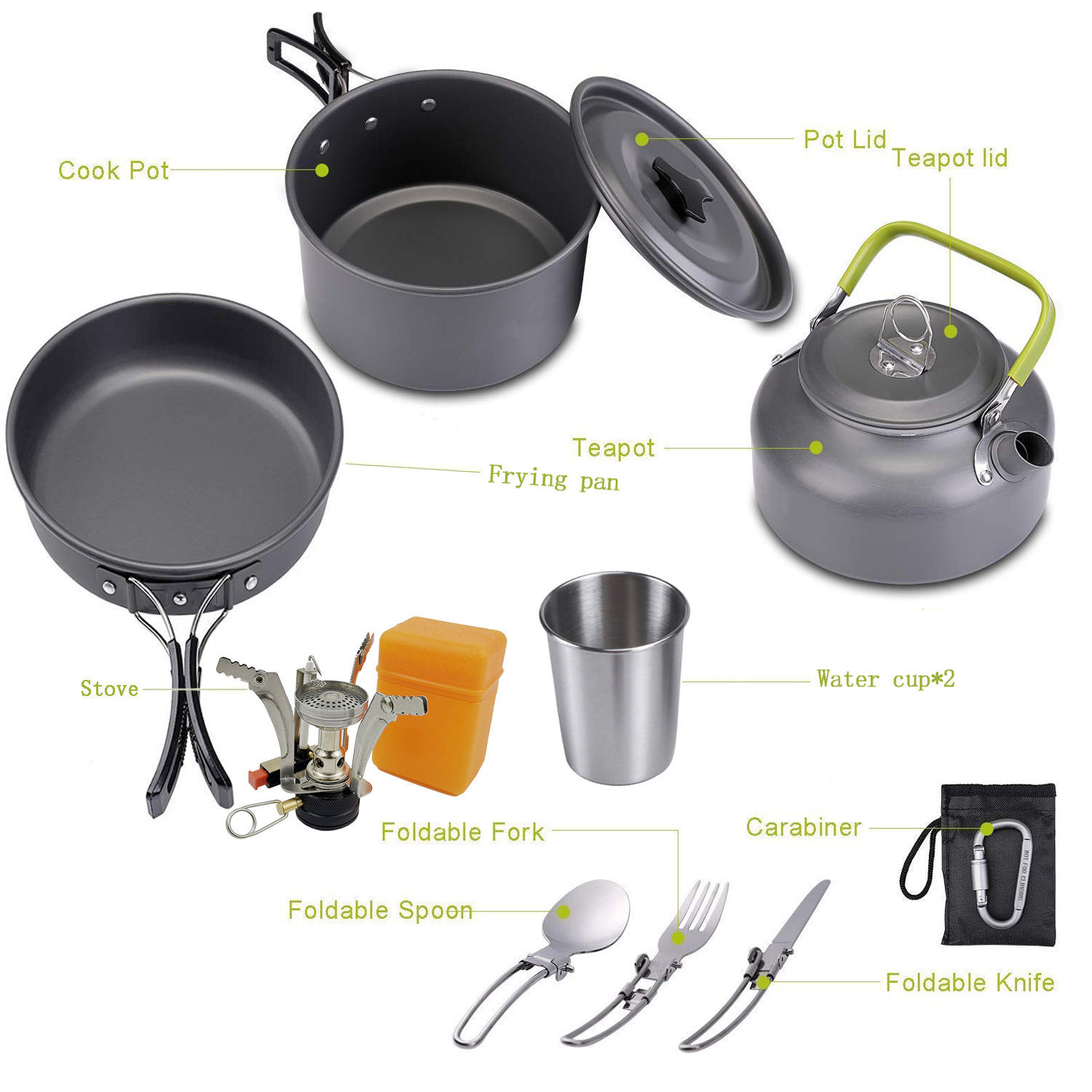 ORANGLES Camping Cookware Set | 10‑Piece Lightweight Folding Outdoor Aluminum Kitchen Gear - high resolution display - Image 2 of 4 | perfect for office | California | Free Shipping ORANGLES