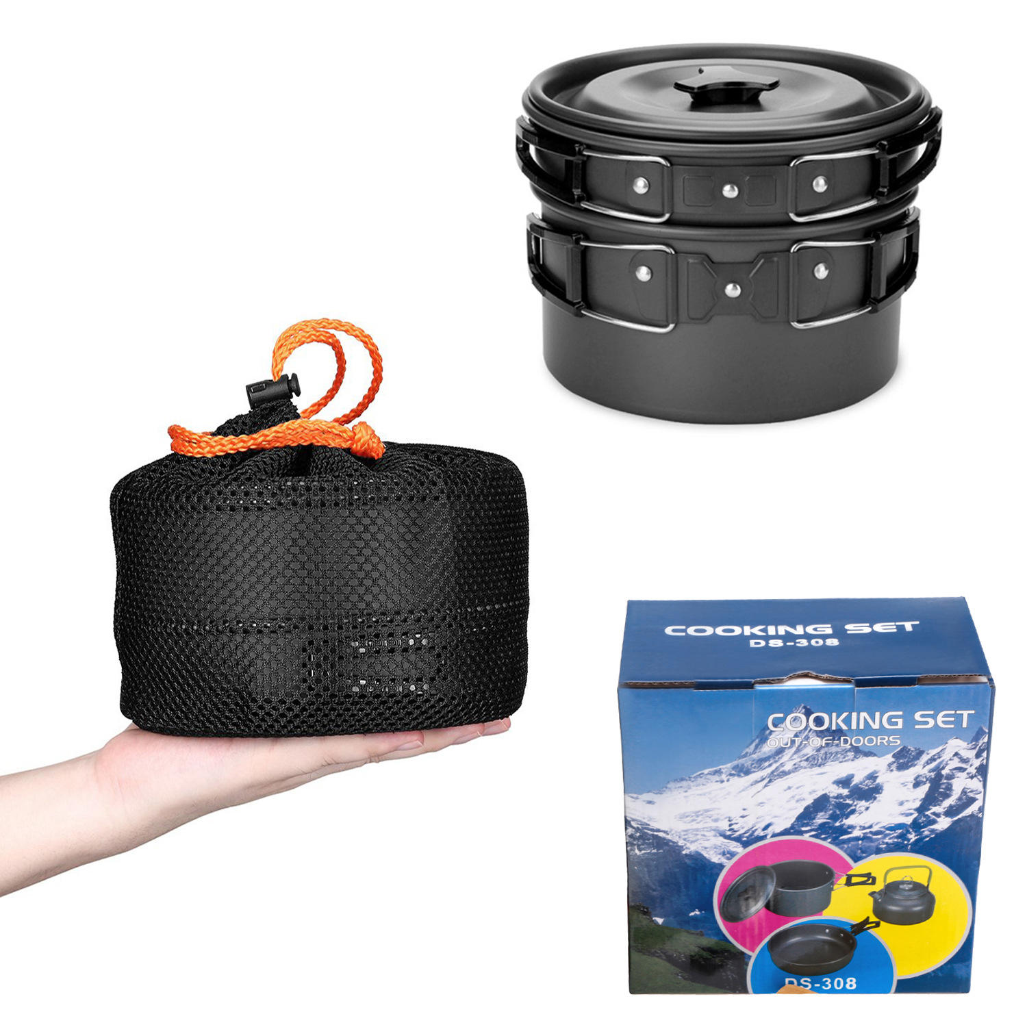 ORANGLES Camping Cookware Set | 10‑Piece Lightweight Folding Outdoor Aluminum Kitchen Gear - angled perspective - Image 4 of 4 | excellent for daily use | New York | Free Shipping ORANGLES