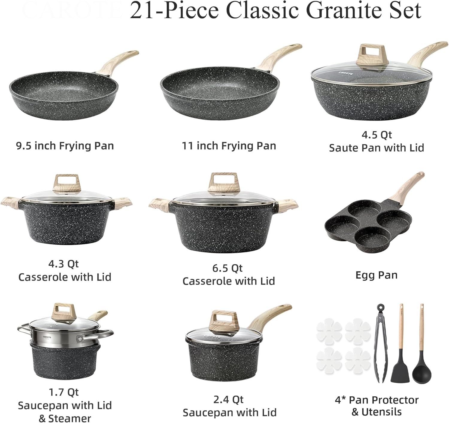 ORANGLES Non Stick Pots and Pan Set | Granite Induction Cookware with Black Finish - high resolution display - Image 2 of 5 | perfect for office | California | Free Shipping ORANGLES