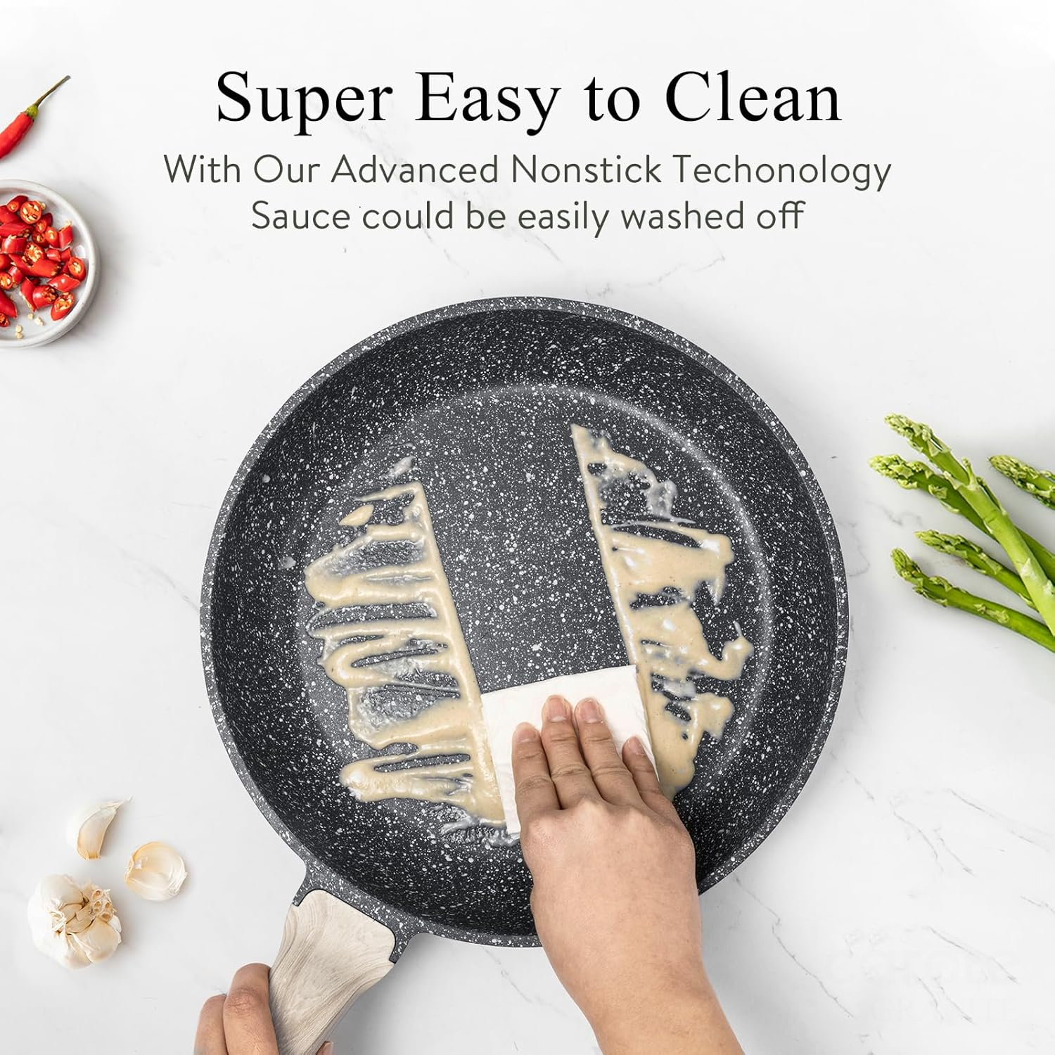 ORANGLES Non Stick Pots and Pan Set | Granite Induction Cookware with Black Finish - detailed closeup view - Image 3 of 5 | great for travel | Texas | Free Shipping ORANGLES