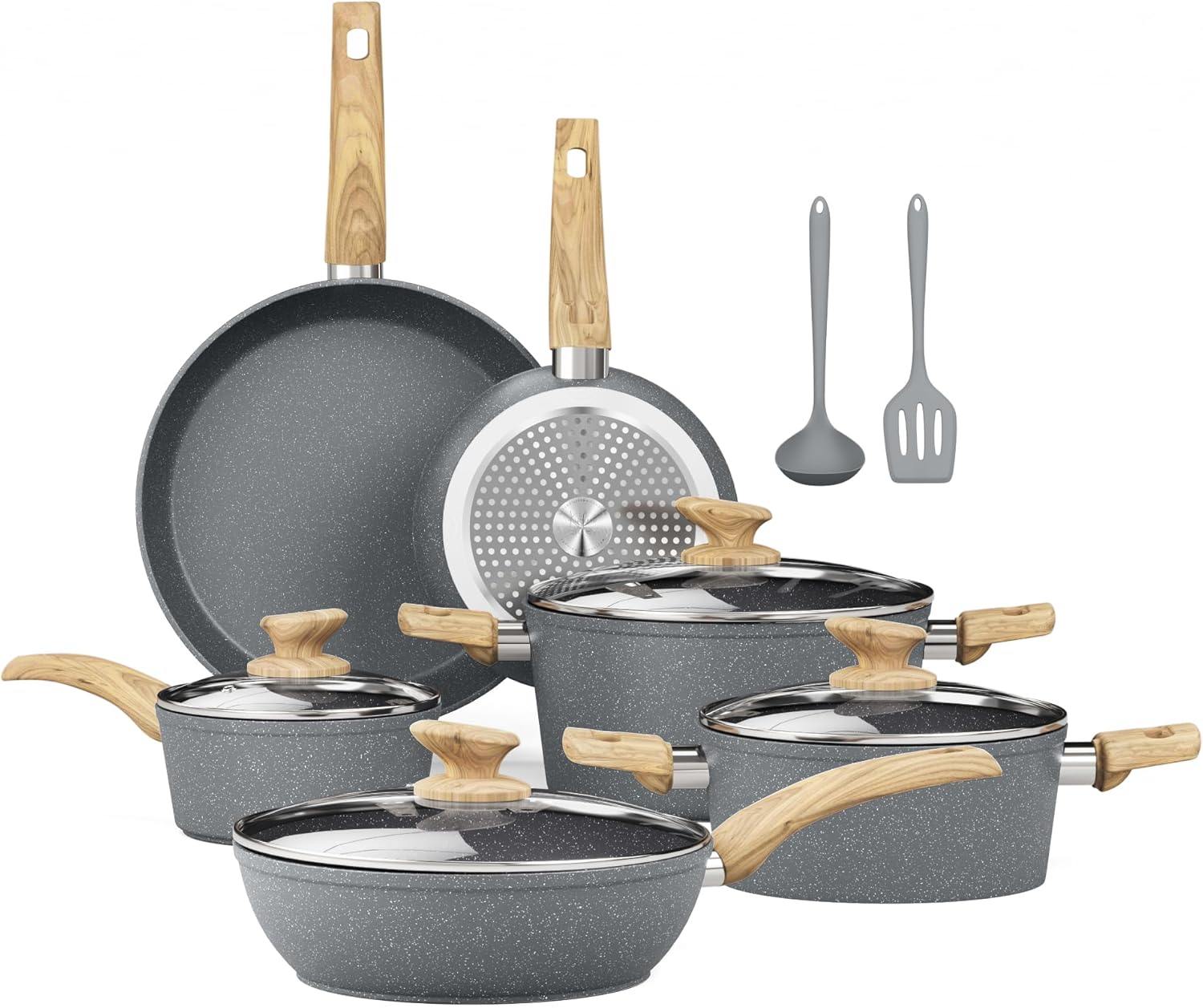 Cookware Sets Cooking Pots | 9‑Piece Non‑Stick Aluminum Alloy with Wooden Handles