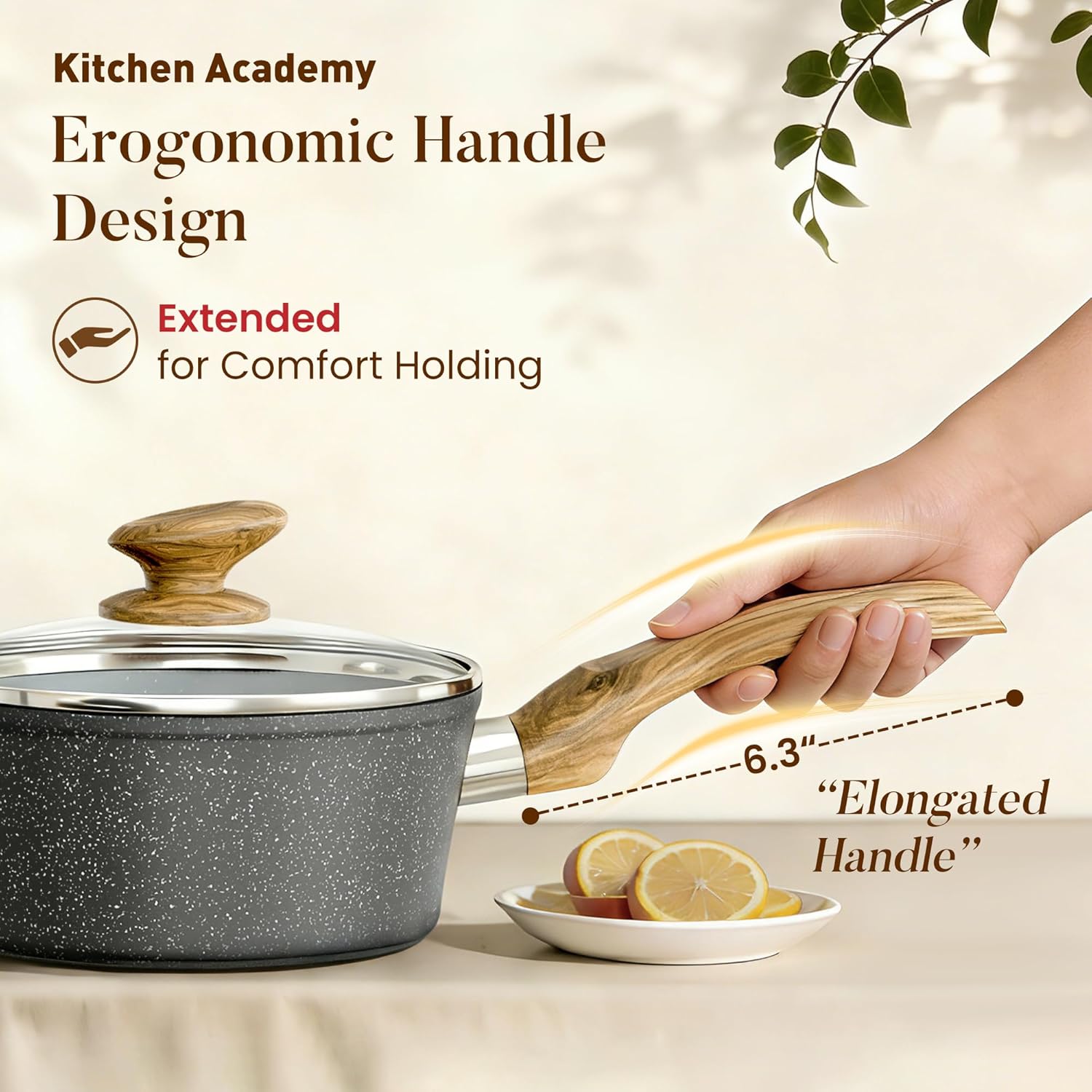 ORANGLES Cookware Sets Cooking Pots | 9‑Piece Non‑Stick Aluminum Alloy with Wooden Handles - angled perspective - Image 4 of 6 | excellent for daily use | New York | Free Shipping ORANGLES
