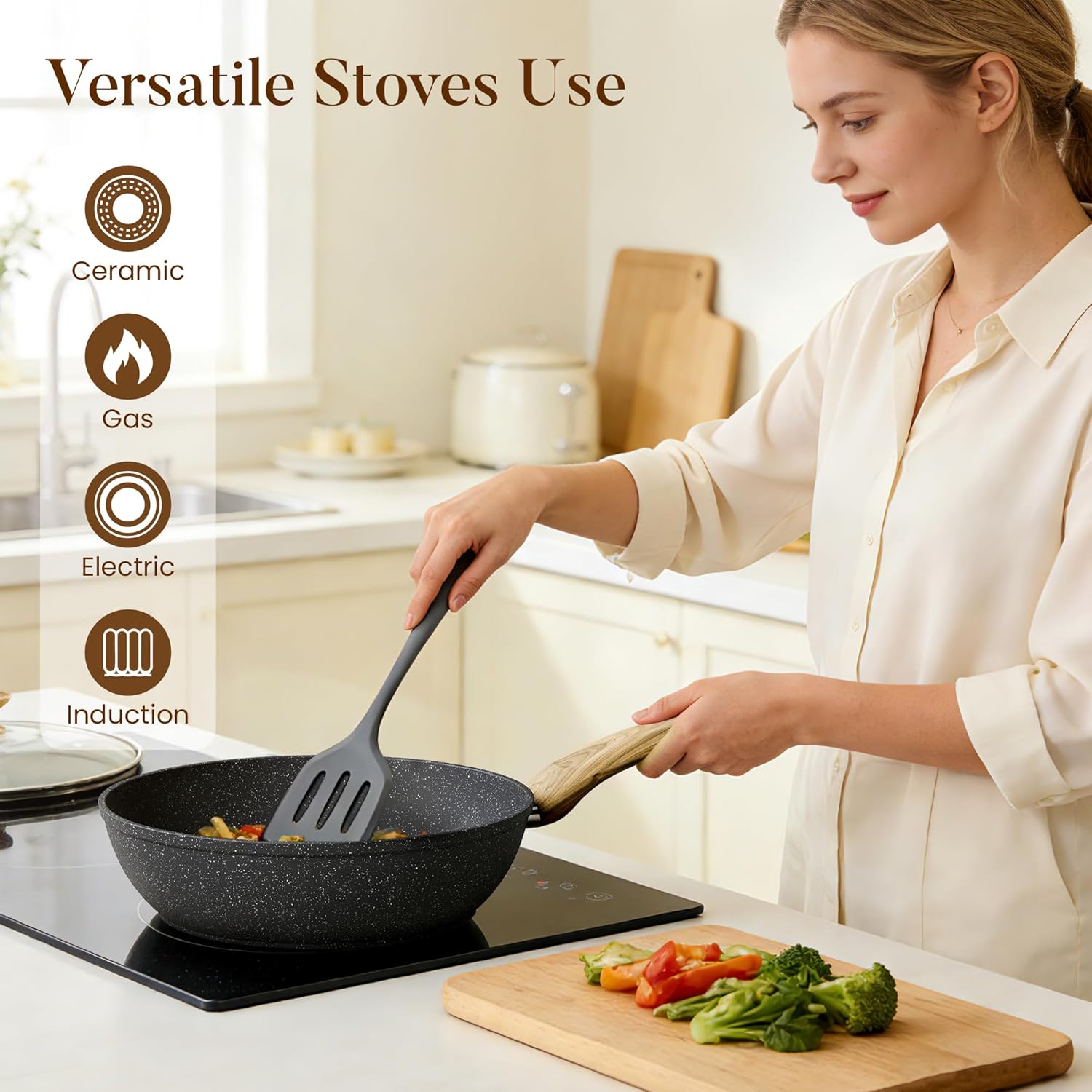 ORANGLES Cookware Sets Cooking Pots | 9‑Piece Non‑Stick Aluminum Alloy with Wooden Handles - full product showcase - Image 5 of 6 | suitable for professionals | Florida | Free Shipping ORANGLES