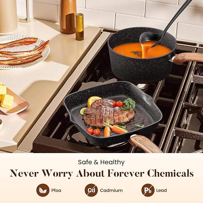 ORANGLES Nonstick Cookware Set | 30‑Piece Granite Black Aluminum Cooking Collection - high resolution display - Image 2 of 5 | perfect for office | California | Free Shipping ORANGLES