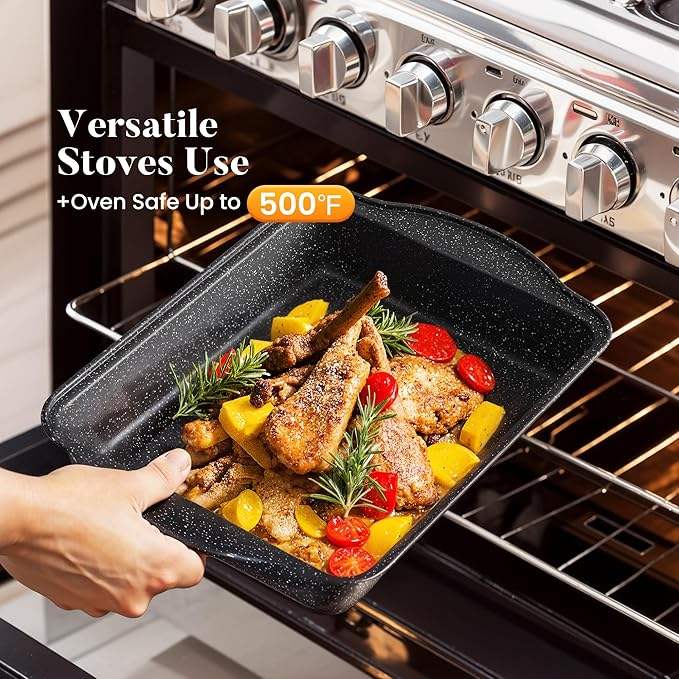 ORANGLES Nonstick Cookware Set | 30‑Piece Granite Black Aluminum Cooking Collection - detailed closeup view - Image 3 of 5 | great for travel | Texas | Free Shipping ORANGLES