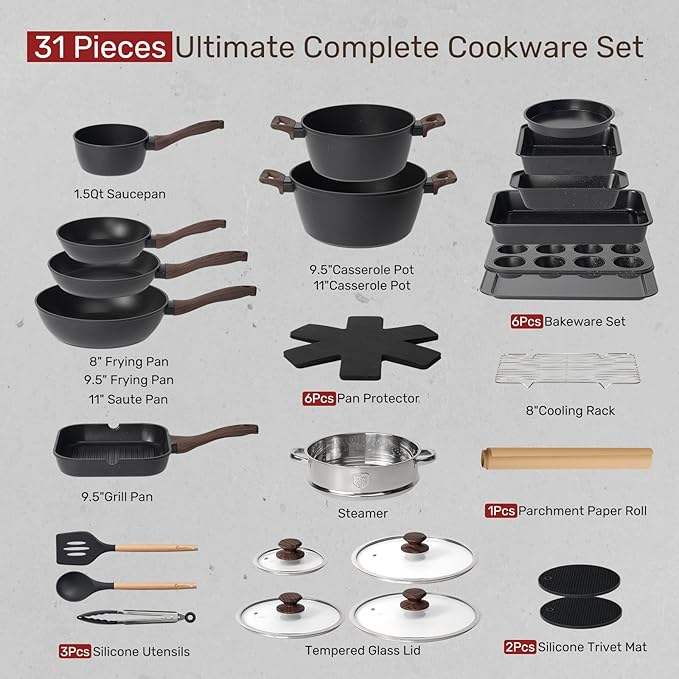 ORANGLES Cooking Set for Camping | 31‑Piece Heavy Duty Non‑Stick Aluminum Cookware - high resolution display - Image 2 of 6 | perfect for office | California | Free Shipping ORANGLES