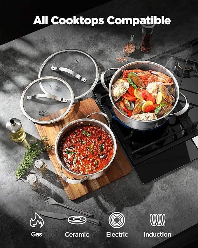 ORANGLES Stainless Steel Cookware Set | 17‑Piece Hybrid Non‑Stick Silver Collection - full product showcase - Image 5 of 6 | suitable for professionals | Florida | Free Shipping ORANGLES