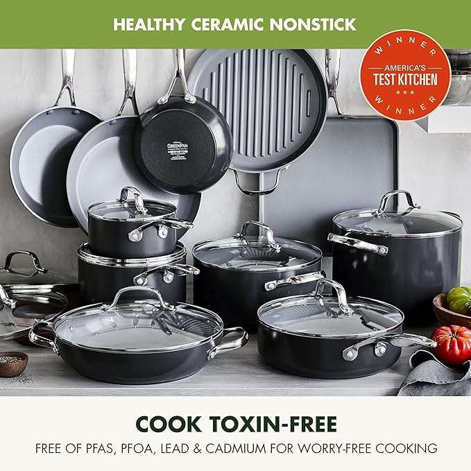 ORANGLES Frying Pan Set | Non‑Stick Induction Ceramic & Stainless Steel Cookware with Lids - high resolution display - Image 2 of 5 | perfect for office | California | Free Shipping ORANGLES