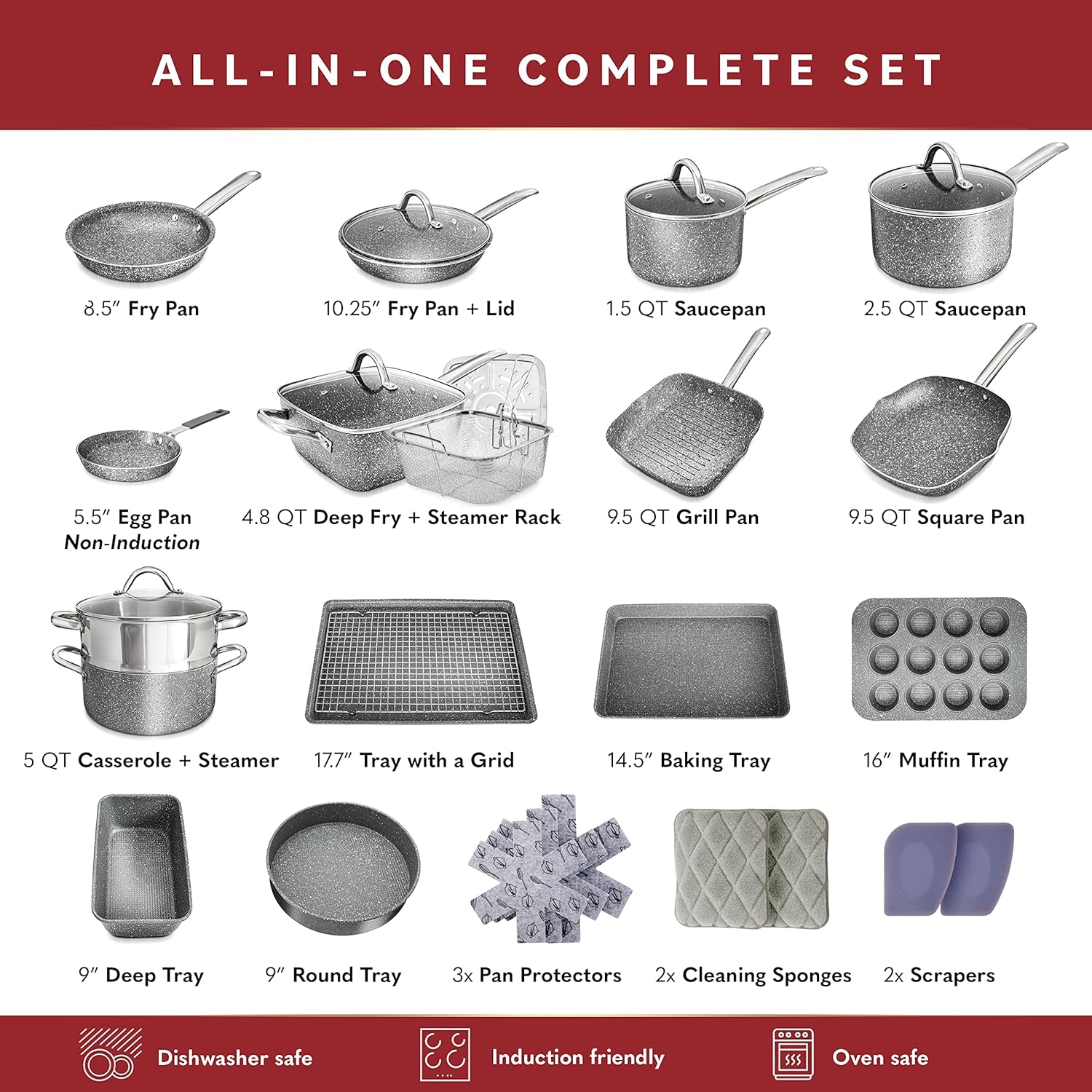 ORANGLES Best Cookware Set | 23‑Piece Granite Non‑Stick Induction Pots & Pans - high resolution display - Image 2 of 6 | perfect for office | California | Free Shipping ORANGLES