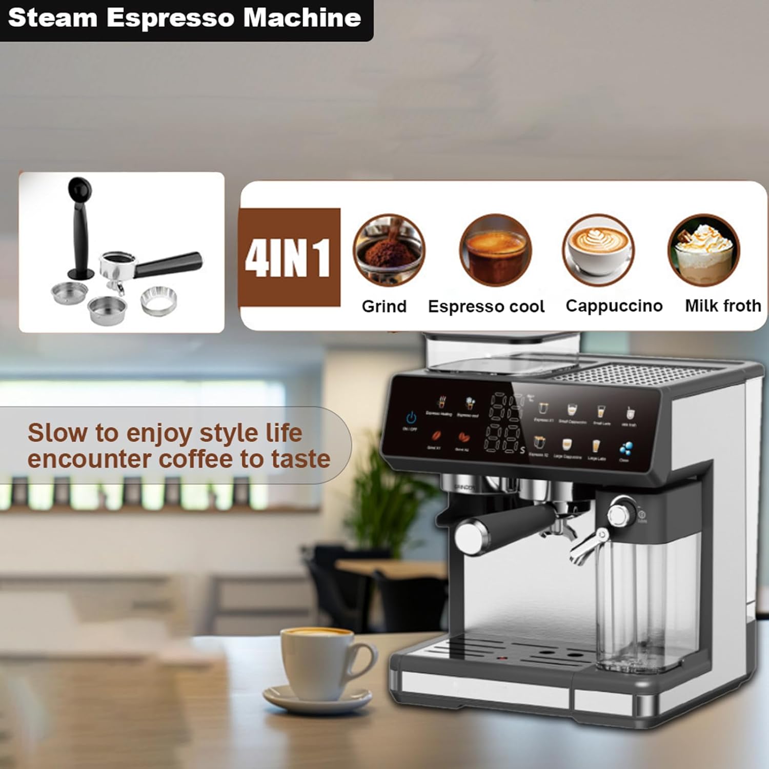 ORANGLES Automatic Coffee Machine | Italian‑Style Smart Grinder & Milk System - high resolution display - Image 2 of 6 | perfect for office | California | Free Shipping ORANGLES