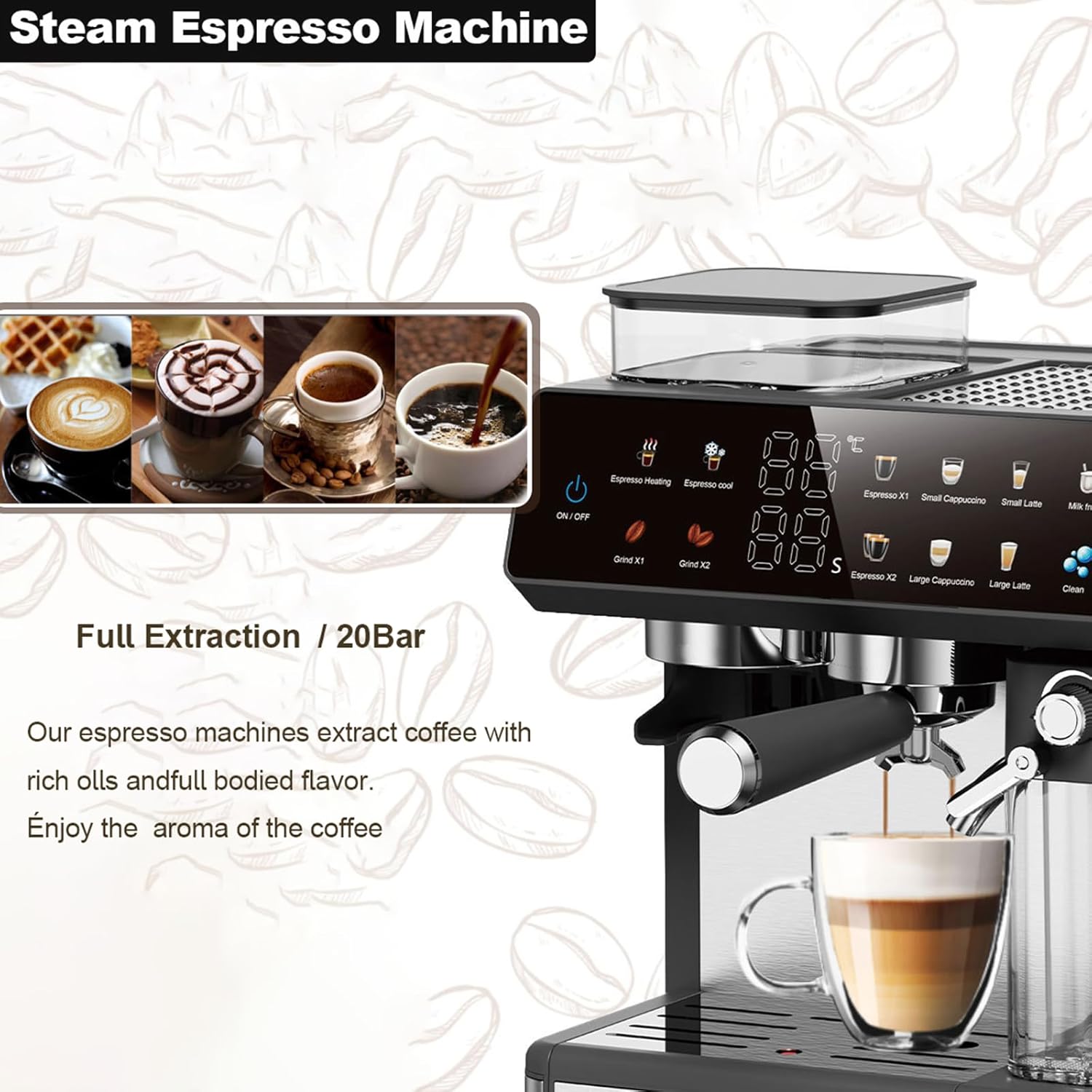 ORANGLES Automatic Coffee Machine | Italian‑Style Smart Grinder & Milk System - angled perspective - Image 4 of 6 | excellent for daily use | New York | Free Shipping ORANGLES