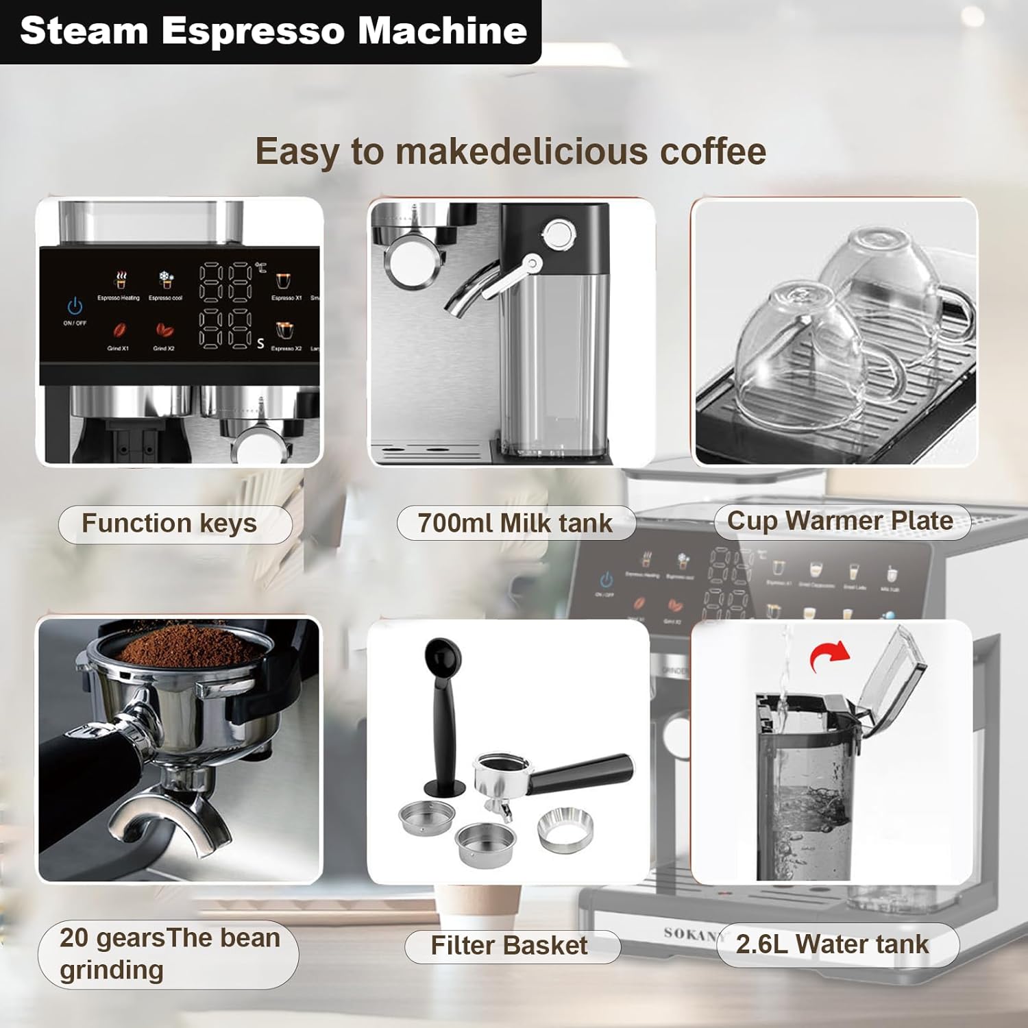 ORANGLES Automatic Coffee Machine | Italian‑Style Smart Grinder & Milk System - elegant presentation - Image 6 of 6 | designed for enthusiasts | Illinois | Free Shipping ORANGLES