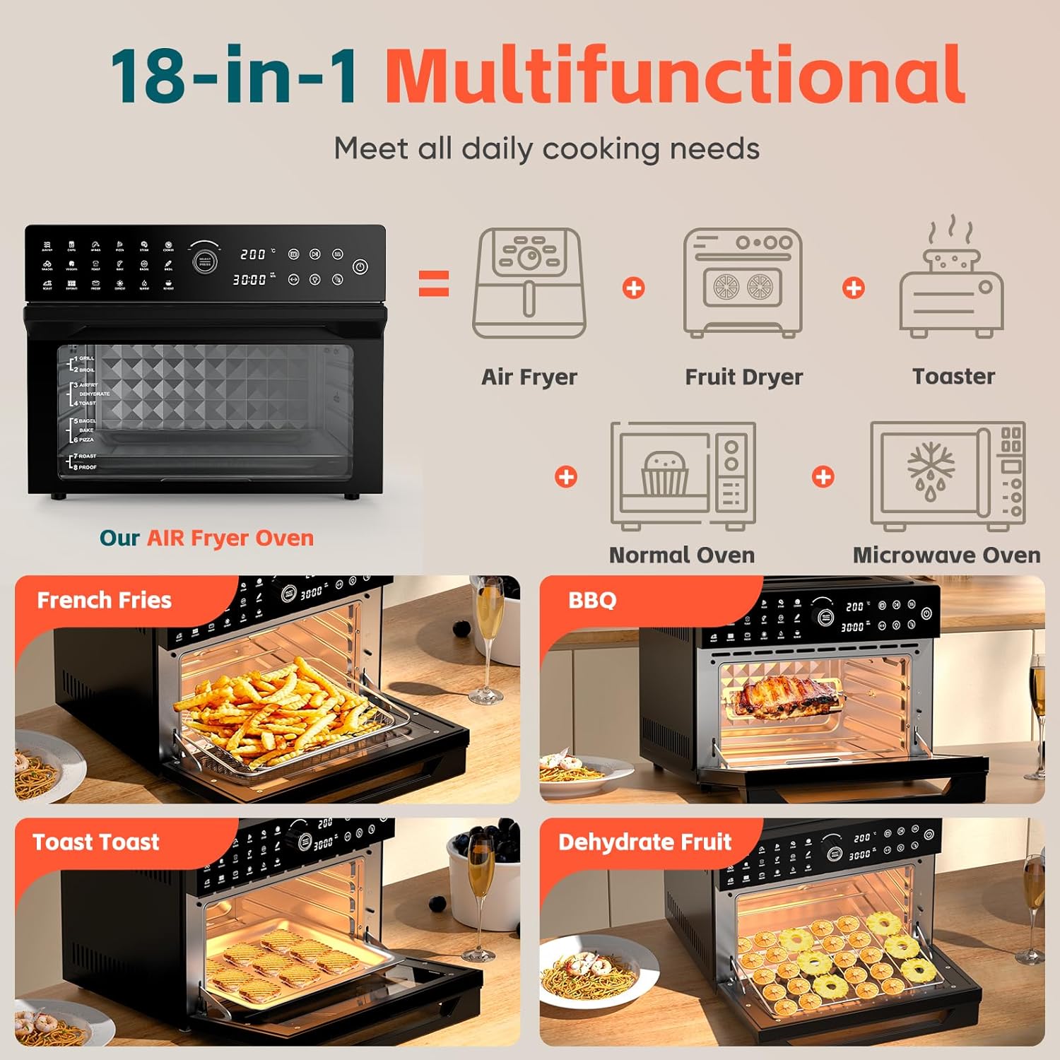 ORANGLES Toaster Oven Air Fryer Combo 32QT 18‑in‑1 Convection - high resolution display - Image 2 of 6 | perfect for office | California | Free Shipping ORANGLES