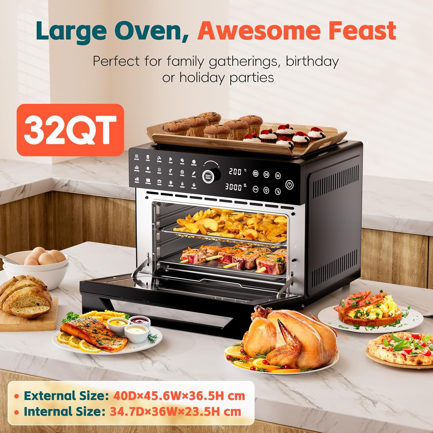 ORANGLES Toaster Oven Air Fryer Combo 32QT 18‑in‑1 Convection - detailed closeup view - Image 3 of 6 | great for travel | Texas | Free Shipping ORANGLES