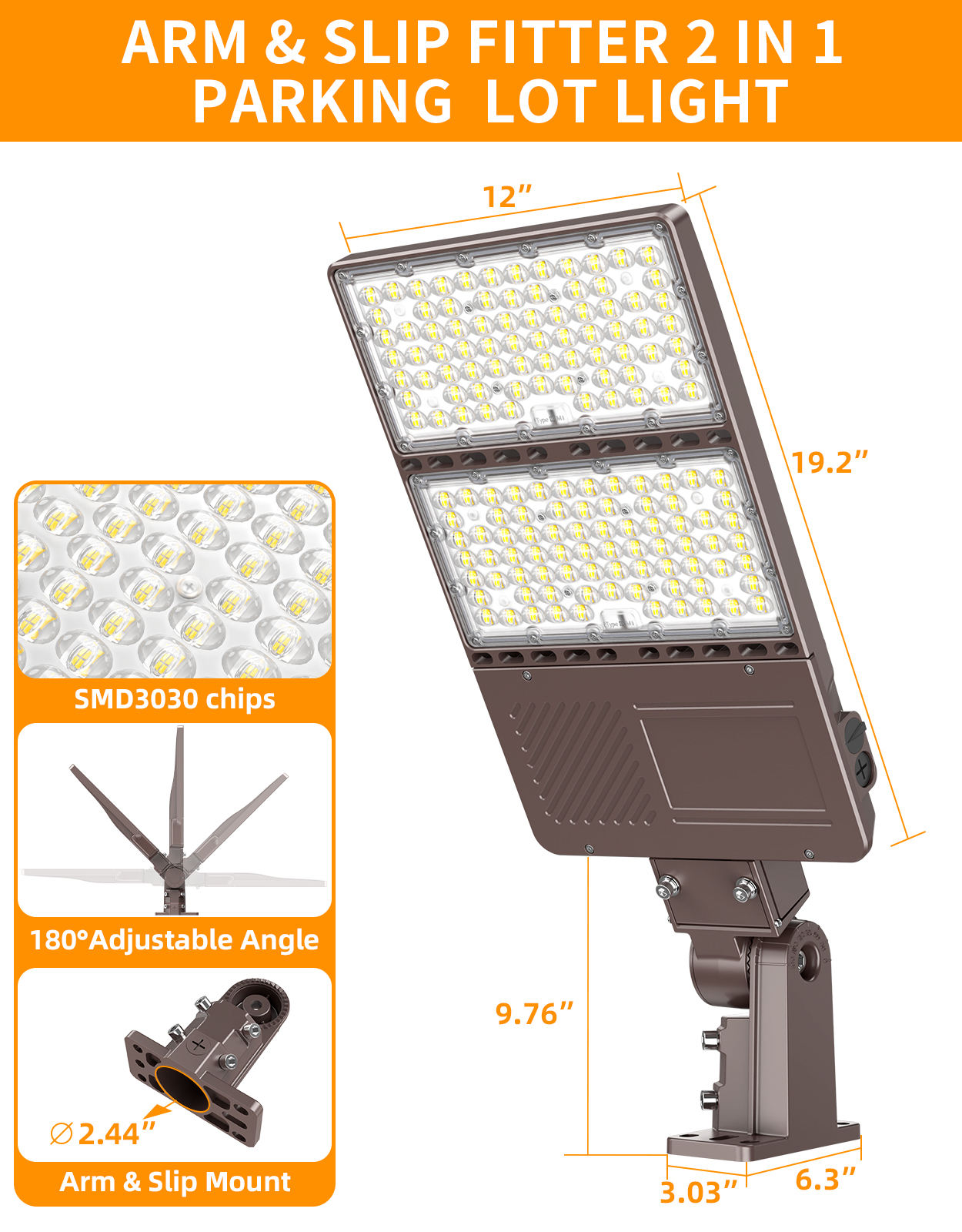 ORANGLES NGTlight US Stock LED Street Light 100W–300W Aluminum Pole Mount | IP65 Waterproof Roadway & Parking Lot Outdoor Lamp - high resolution display - exposing craftsmanship - Image 2 of 7 | built for everyone | NGTlight US Stock LED Street Light 100W–300W Aluminum Pole Mount | IP65 Waterproof Roadway & Parking Lot Outdoor Lamp for sale Georgia | Free Shipping ORANGLES