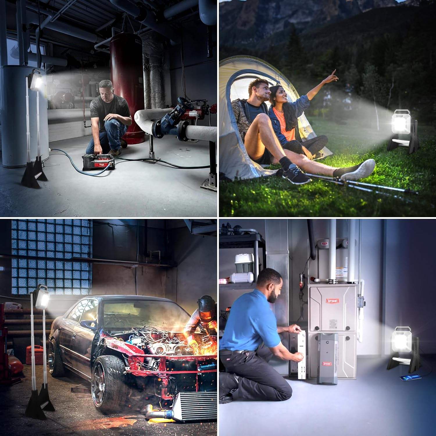 ORANGLES Cordless LED Work Light Rechargeable Telescopic Floodlight | Adjustable Rotatable Aluminum Head Camping & Portable Work Lamp - detailed closeup view - illustrating benefits - Image 3 of 6 | created for all | Shop Cordless LED Work Light Rechargeable Telescopic Floodlight | Adjustable Rotatable Aluminum Head Camping & Portable Work Lamp North Carolina | Free Shipping ORANGLES