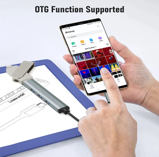 ORANGLES 4-in-1 USB 3.0 Hub Type-C Multiport Adapter – High-Speed 4 Port USB Docking Station with OTG Support for Laptop, Mobile Phone & Tablet - angled perspective - Image 4 of 6 | excellent for daily use | New York | Free Shipping ORANGLES