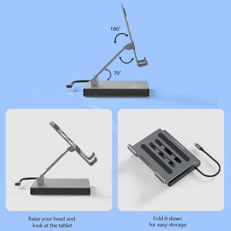 ORANGLES IKATAK 8-in-1 USB Type-C Docking Station with Folding Aluminum Tablet Stand – Multiport USB Hub Adapter for Laptop, Tablet & Mobile - high resolution display - exposing craftsmanship - Image 2 of 6 | built for everyone | IKATAK 8-in-1 USB Type-C Docking Station with Folding Aluminum Tablet Stand – Multiport USB Hub Adapter for Laptop, Tablet & Mobile for sale Georgia | Free Shipping ORANGLES