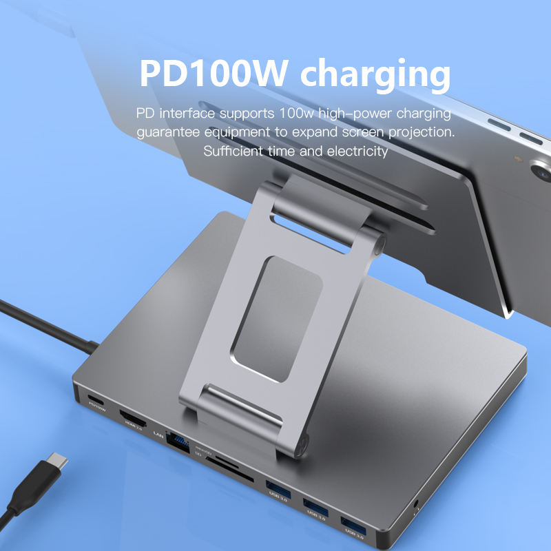 ORANGLES IKATAK 8-in-1 USB Type-C Docking Station with Folding Aluminum Tablet Stand – Multiport USB Hub Adapter for Laptop, Tablet & Mobile - angled perspective - presenting advantages - Image 4 of 6 | fits any environment | Purchase IKATAK 8-in-1 USB Type-C Docking Station with Folding Aluminum Tablet Stand – Multiport USB Hub Adapter for Laptop, Tablet & Mobile Michigan | Free Shipping ORANGLES