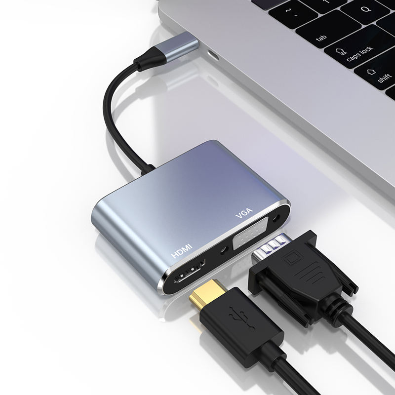 USB-C Type-C Hub with HDMI & VGA – 2-in-1 Multiport Adapter for Laptop & Computer Display Output Accessories