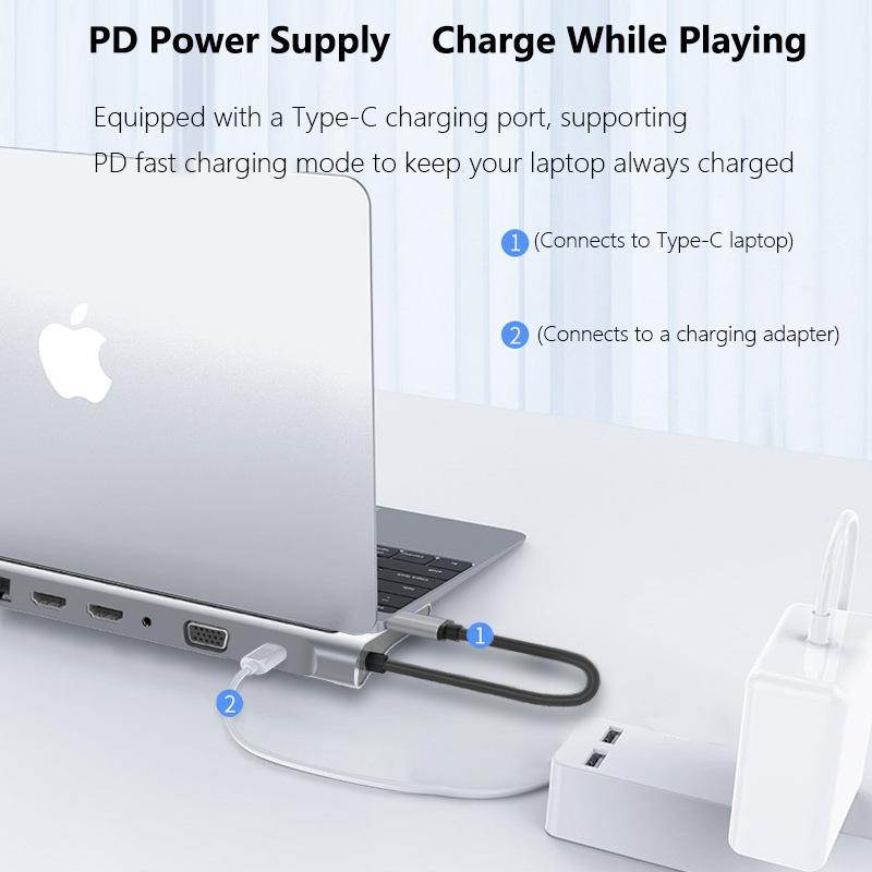 ORANGLES 12-in-1 USB-C Hub Docking Station 4K HDMI Multiport - full product showcase - displaying specifications - Image 5 of 6 | adapts to any space | 12-in-1 USB-C Hub Docking Station 4K HDMI Multiport deal New Jersey | Free Shipping ORANGLES