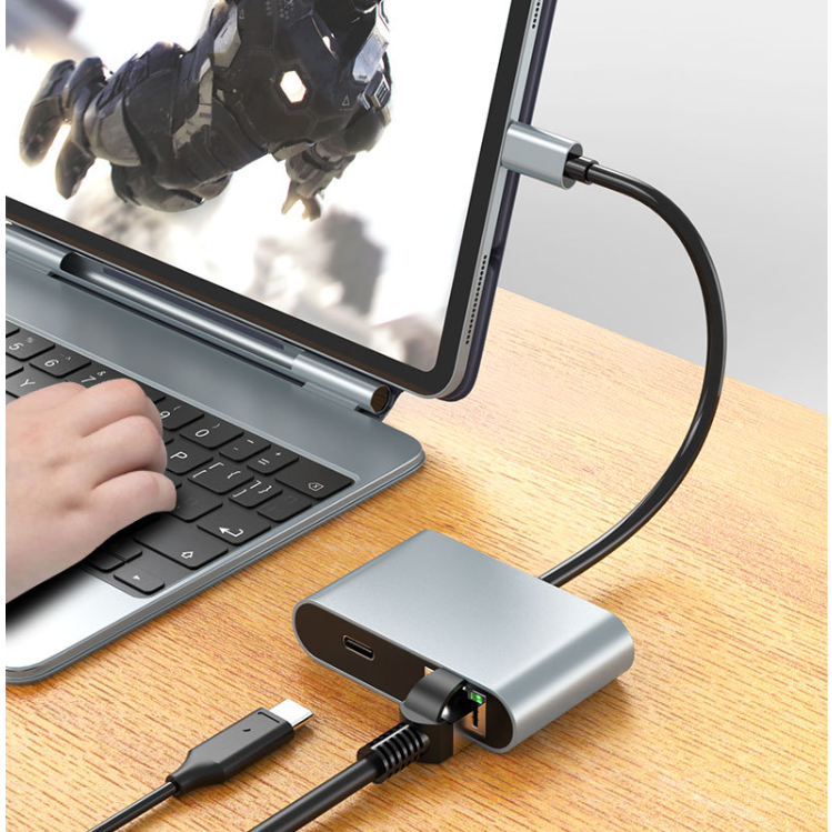 ORANGLES 4-in-1 USB-C Ethernet Hub with Gigabit LAN, Dual USB Ports & 60W Power Delivery – Driver-Free Type-C Multiport Adapter for Laptop & PC - full product showcase - displaying specifications - Image 5 of 6 | adapts to any space | 4-in-1 USB-C Ethernet Hub with Gigabit LAN, Dual USB Ports & 60W Power Delivery – Driver-Free Type-C Multiport Adapter for Laptop & PC deal New Jersey | Free Shipping ORANGLES