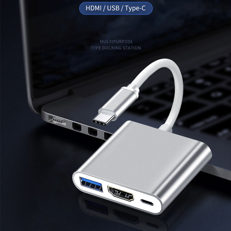 ORANGLES USB-C to HDMI Adapter 3-in-1 Multiport Hub – 4K HDMI, USB 3.0 & USB-C PD Charging Port Type-C Docking Station for Laptop & MacBook - detailed closeup view - Image 3 of 6 | great for travel | Texas | Free Shipping ORANGLES