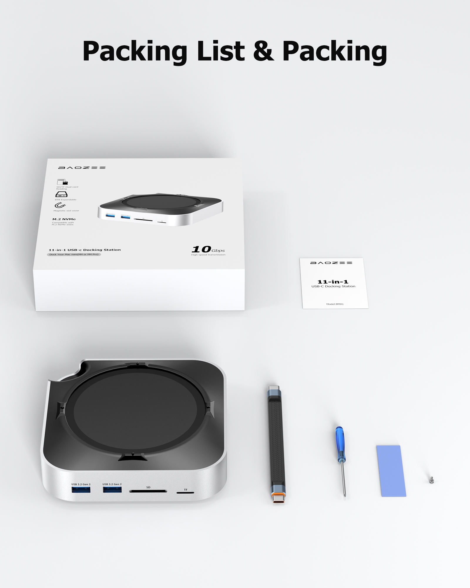 ORANGLES 11-in-1 USB-C Docking Station Hub – USB 3.0 x3, USB 3.2 Gen2 10Gbps x2, DP, SD/TF Card Reader & M.2 NVMe SSD Enclosure Type-C Multiport Adapter for Laptop & PC - full product showcase - displaying specifications - Image 5 of 6 | adapts to any space | 11-in-1 USB-C Docking Station Hub – USB 3.0 x3, USB 3.2 Gen2 10Gbps x2, DP, SD/TF Card Reader & M.2 NVMe SSD Enclosure Type-C Multiport Adapter for Laptop & PC deal New Jersey | Free Shipping ORANGLES