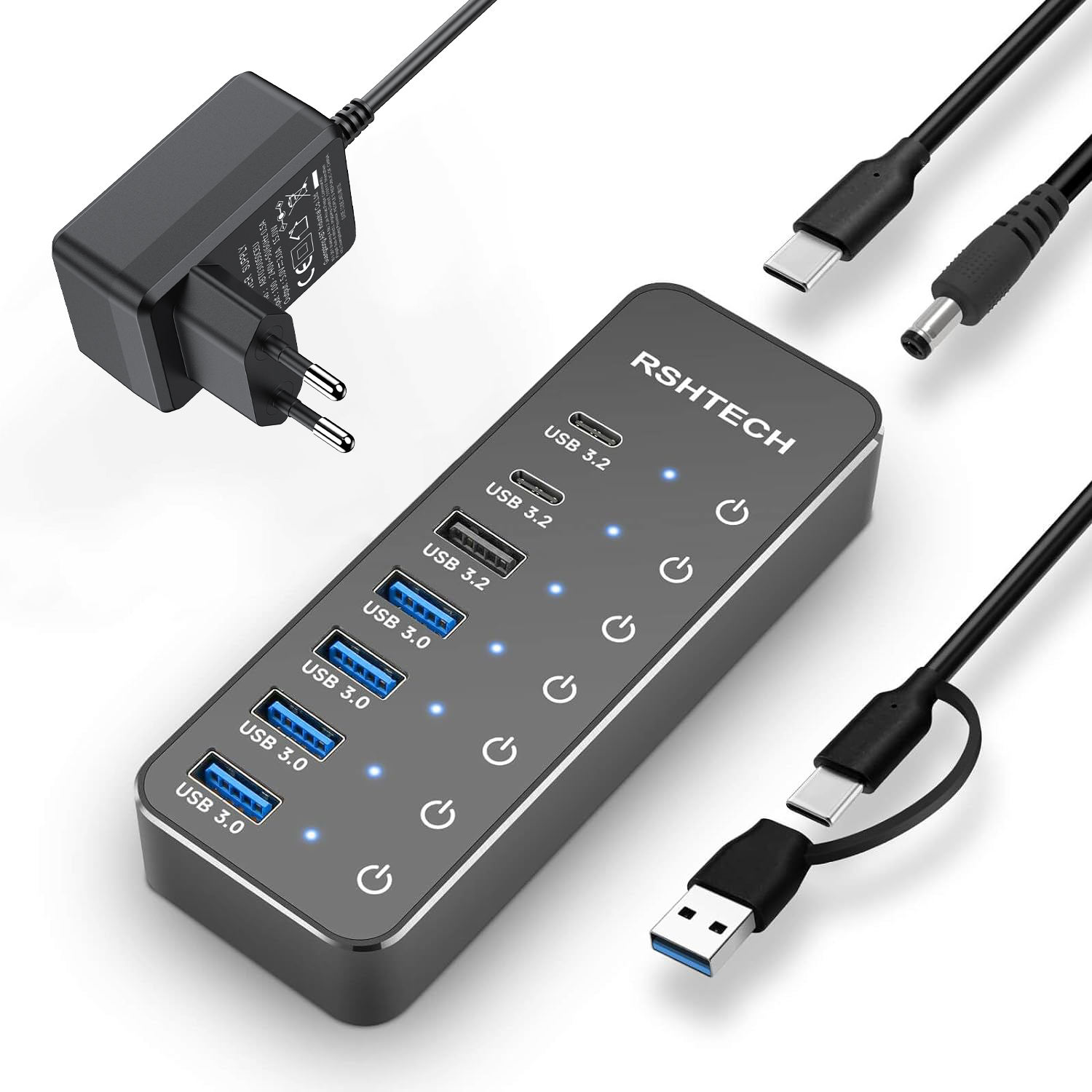 ORANGLES USB 3.1 Gen 2 High-Speed 7-Port USB 3.0 Hub Splitter – 7-in-1 Type-C Extension Adapter with Dual USB-C Connector & Data Cable for Laptop & PC  - Main Product Image - professional product shot revealing details | Best price USB 3.1 Gen 2 High-Speed 7-Port USB 3.0 Hub Splitter – 7-in-1 Type-C Extension Adapter with Dual USB-C Connector & Data Cable for Laptop & PC authentic product Ohio | ORANGLES