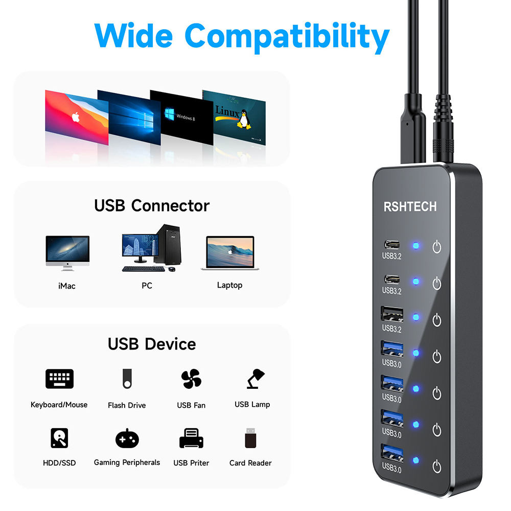 ORANGLES USB 3.1 Gen 2 High-Speed 7-Port USB 3.0 Hub Splitter – 7-in-1 Type-C Extension Adapter with Dual USB-C Connector & Data Cable for Laptop & PC - high resolution display - exposing craftsmanship - Image 2 of 6 | built for everyone | USB 3.1 Gen 2 High-Speed 7-Port USB 3.0 Hub Splitter – 7-in-1 Type-C Extension Adapter with Dual USB-C Connector & Data Cable for Laptop & PC for sale Georgia | Free Shipping ORANGLES