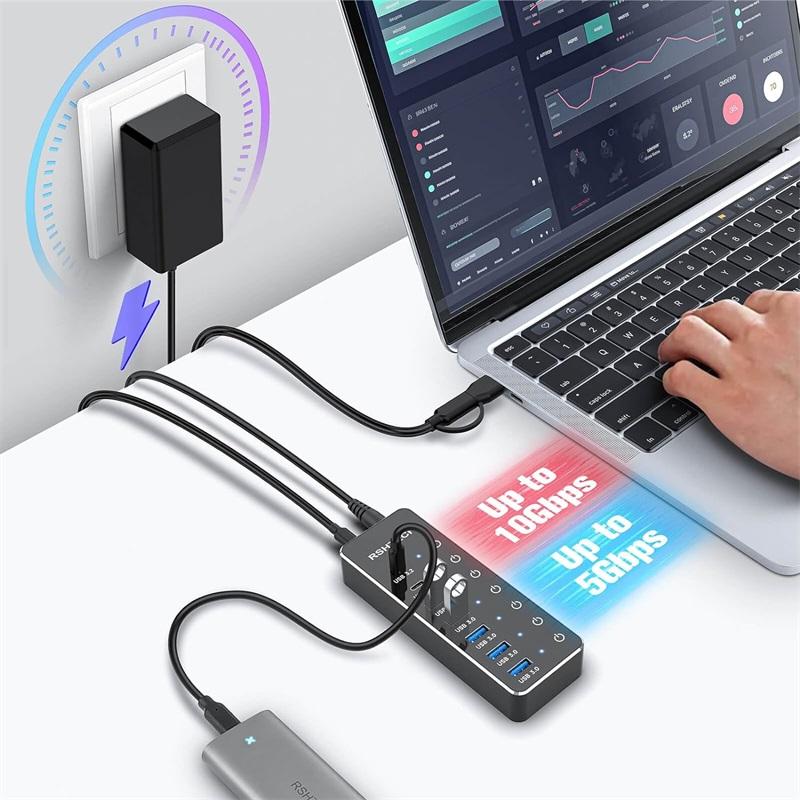 ORANGLES USB 3.1 Gen 2 High-Speed 7-Port USB 3.0 Hub Splitter – 7-in-1 Type-C Extension Adapter with Dual USB-C Connector & Data Cable for Laptop & PC - detailed closeup view - illustrating benefits - Image 3 of 6 | created for all | Shop USB 3.1 Gen 2 High-Speed 7-Port USB 3.0 Hub Splitter – 7-in-1 Type-C Extension Adapter with Dual USB-C Connector & Data Cable for Laptop & PC North Carolina | Free Shipping ORANGLES