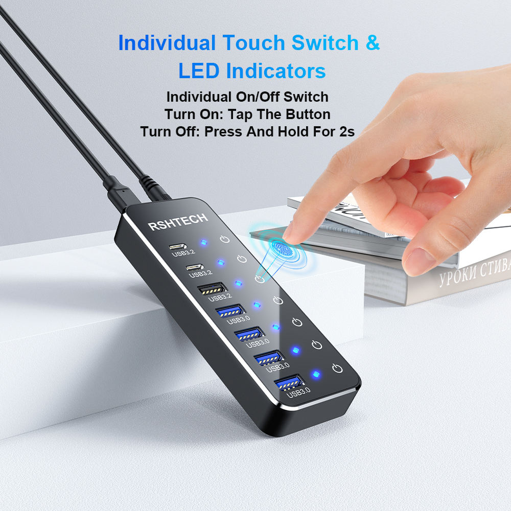 ORANGLES USB 3.1 Gen 2 High-Speed 7-Port USB 3.0 Hub Splitter – 7-in-1 Type-C Extension Adapter with Dual USB-C Connector & Data Cable for Laptop & PC - full product showcase - displaying specifications - Image 5 of 6 | adapts to any space | USB 3.1 Gen 2 High-Speed 7-Port USB 3.0 Hub Splitter – 7-in-1 Type-C Extension Adapter with Dual USB-C Connector & Data Cable for Laptop & PC deal New Jersey | Free Shipping ORANGLES