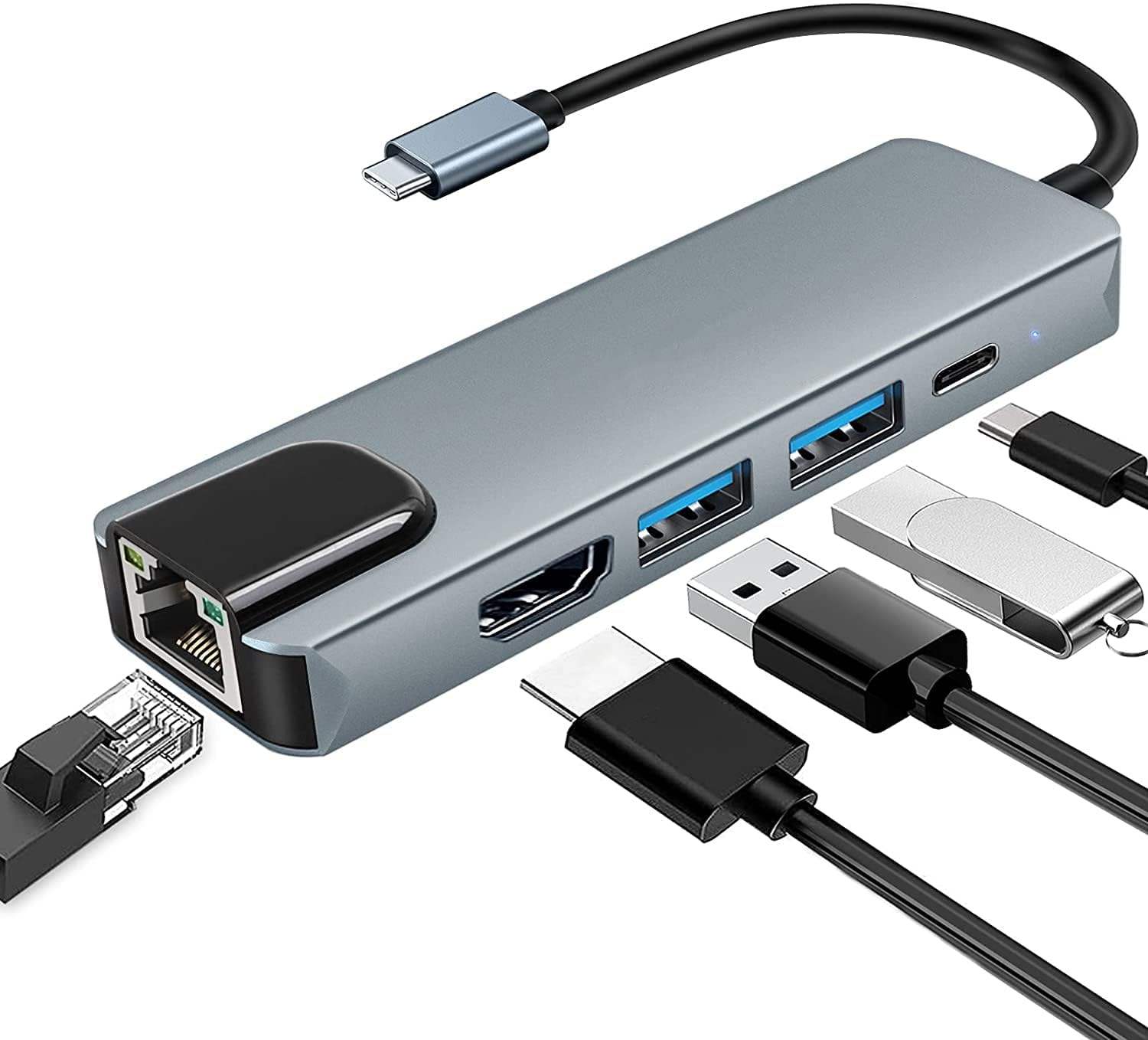 ORANGLES 5-in-1 USB-C Hub with 4K HDMI, RJ45 Ethernet, 2 USB 3.0 Ports & 100W PD Fast Charging – Type-C Multiport Adapter for Laptop & MacBook - high resolution display - exposing craftsmanship - Image 2 of 6 | built for everyone | 5-in-1 USB-C Hub with 4K HDMI, RJ45 Ethernet, 2 USB 3.0 Ports & 100W PD Fast Charging – Type-C Multiport Adapter for Laptop & MacBook for sale Georgia | Free Shipping ORANGLES