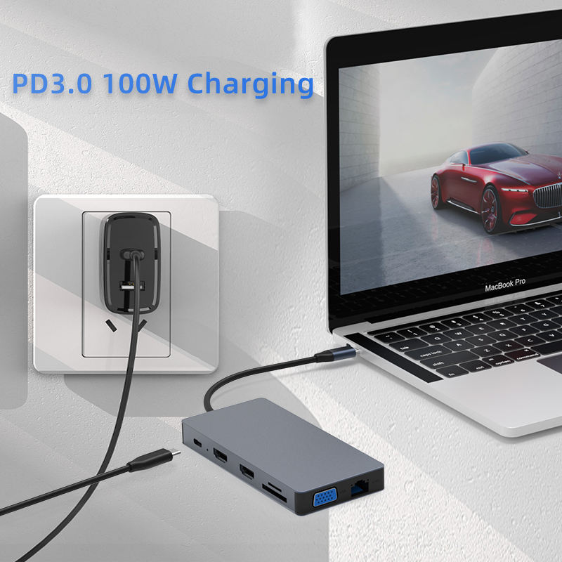 ORANGLES 12-in-1 USB-C Docking Station Hub with Dual 4K HDMI, 100W PD, USB 3.0, Gigabit Ethernet 1000Mbps & SD/TF Card Reader for HP, Dell & Lenovo Laptops - angled perspective - presenting advantages - Image 4 of 6 | fits any environment | Purchase 12-in-1 USB-C Docking Station Hub with Dual 4K HDMI, 100W PD, USB 3.0, Gigabit Ethernet 1000Mbps & SD/TF Card Reader for HP, Dell & Lenovo Laptops Michigan | Free Shipping ORANGLES