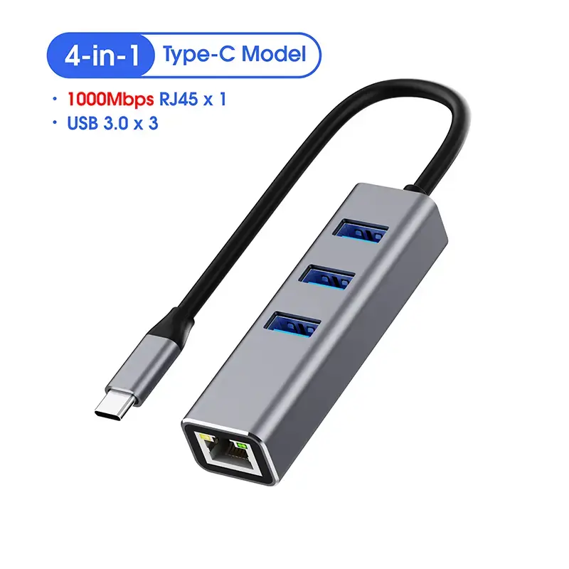 ORANGLES 4-in-1 USB-C Hub with 3 USB 3.0 Ports & RJ45 Gigabit Ethernet (1000Mbps) – Multiport LAN Network Adapter Splitter for PC, Mac & Windows - angled perspective - presenting advantages - Image 4 of 6 | fits any environment | Purchase 4-in-1 USB-C Hub with 3 USB 3.0 Ports & RJ45 Gigabit Ethernet (1000Mbps) – Multiport LAN Network Adapter Splitter for PC, Mac & Windows Michigan | Free Shipping ORANGLES