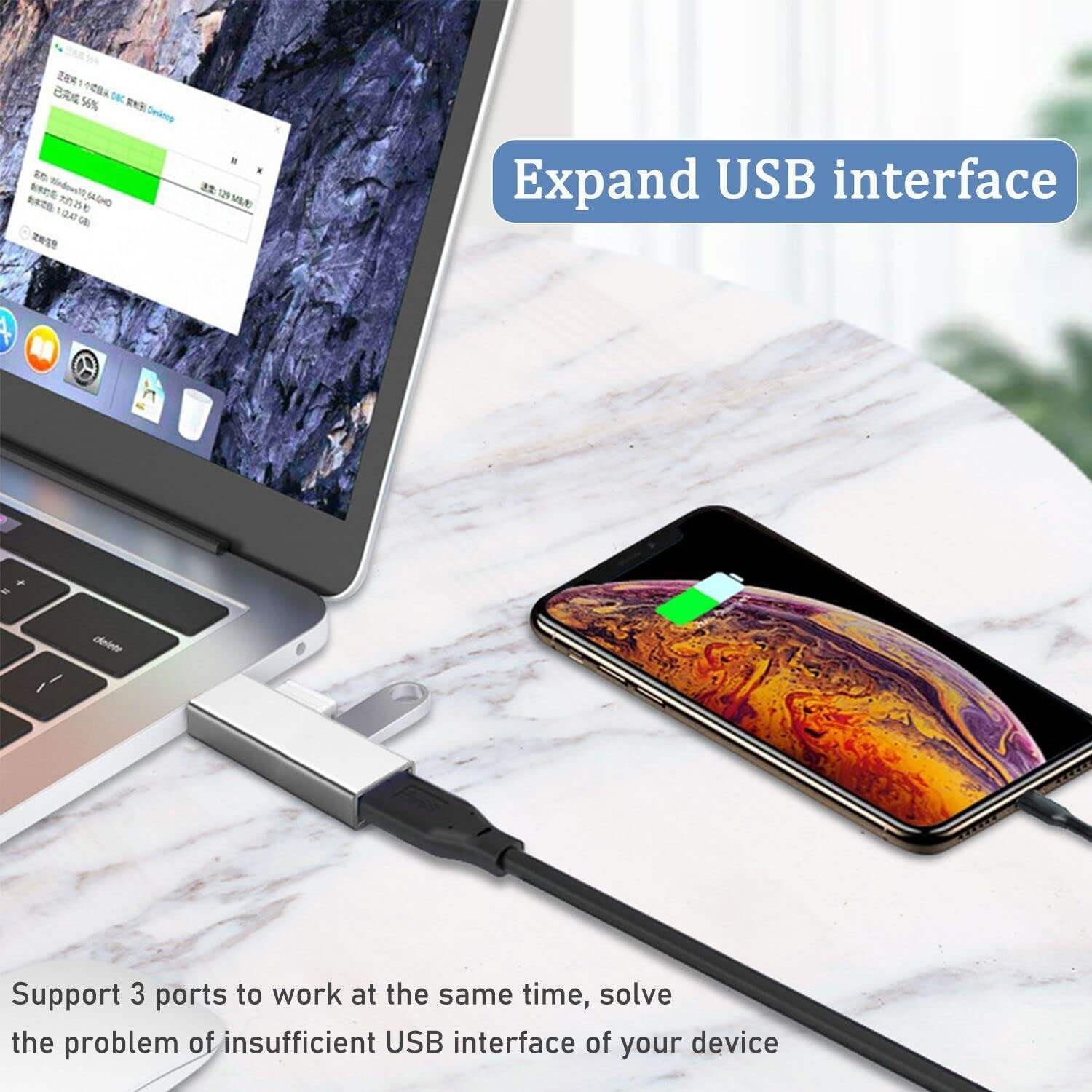 ORANGLES Hot 3-Port Aluminum USB 3.0 Hub with USB-C Splitter & AU Plug – 15W PD Fast Charging Wireless Connection Laptop Charging Adapter - full product showcase - displaying specifications - Image 5 of 6 | adapts to any space | Hot 3-Port Aluminum USB 3.0 Hub with USB-C Splitter & AU Plug – 15W PD Fast Charging Wireless Connection Laptop Charging Adapter deal New Jersey | Free Shipping ORANGLES