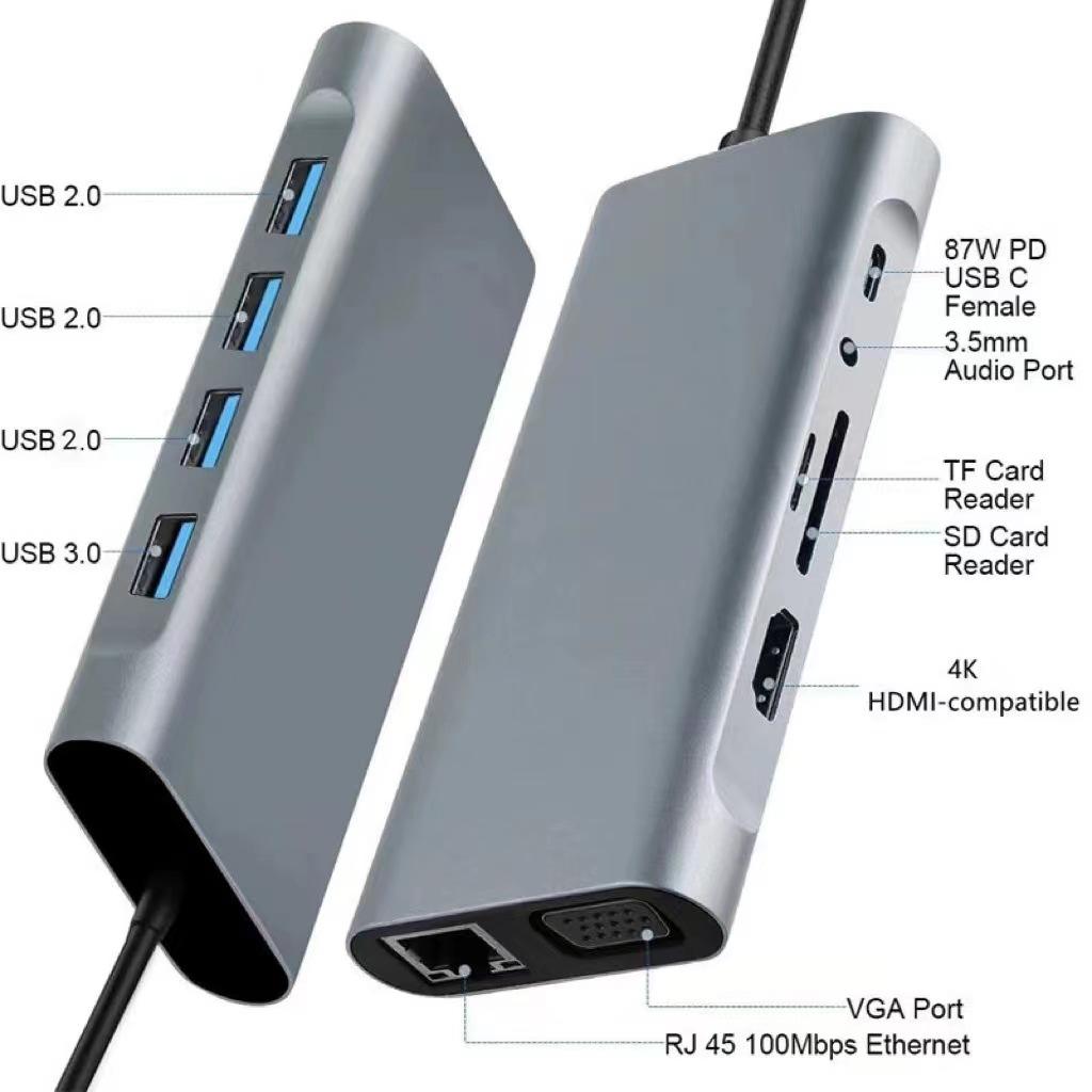 ORANGLES 11-in-1 USB-C Hub with 4K 30Hz HDMI, 87W PD Charging, 100/1000Mbps Ethernet & Multi USB Ports – Type-C Docking Station for Laptop & PC - full product showcase - displaying specifications - Image 5 of 6 | adapts to any space | 11-in-1 USB-C Hub with 4K 30Hz HDMI, 87W PD Charging, 100/1000Mbps Ethernet & Multi USB Ports – Type-C Docking Station for Laptop & PC deal New Jersey | Free Shipping ORANGLES